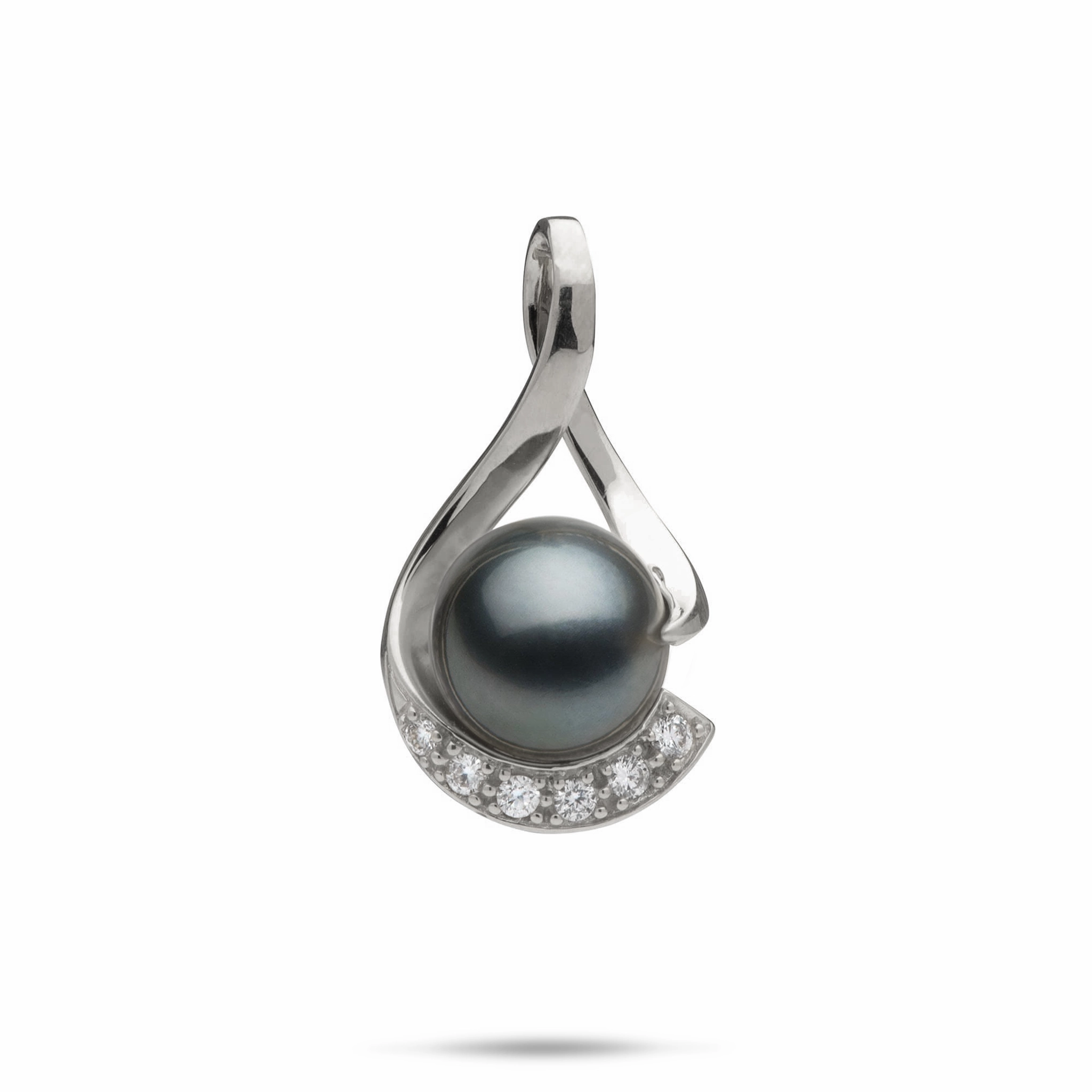 Tahitian Black Pearl Infinity Pendant in White Gold with Diamonds - 11-12mm Glow Mood