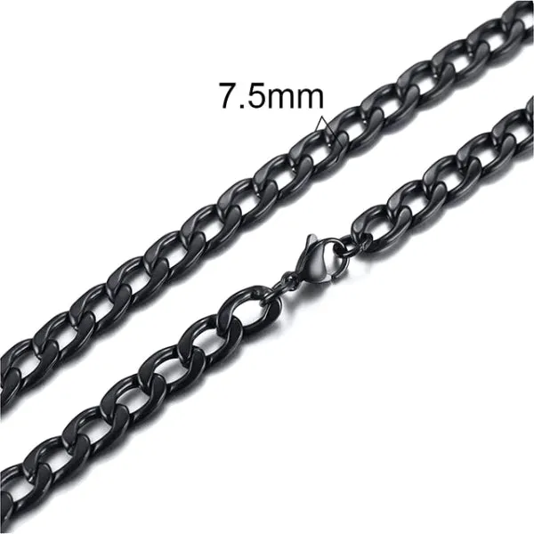 Classy Men 7.5mm Black Curb Chain Necklace