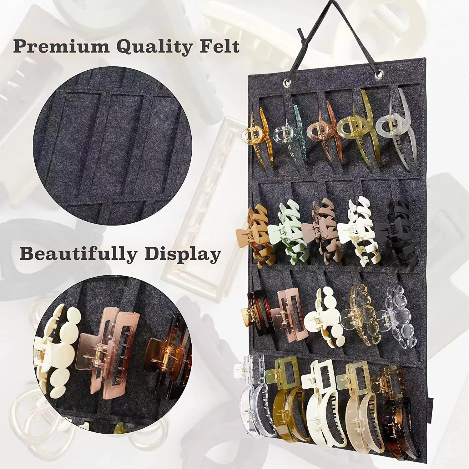 Claw Clip Organizer Wall Decorations Large Claw Clip Storage Rack (Black)