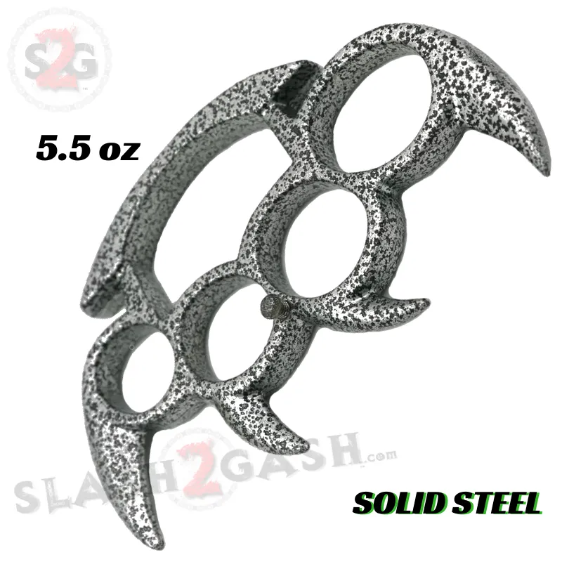 Claw Knuckles Spiked Paperweight Bladed Belt Buckle - Silver (Pitted)