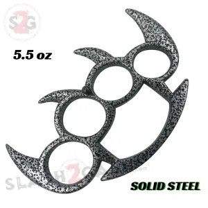 Claw Knuckles Spiked Paperweight Bladed Belt Buckle - Silver (Pitted)