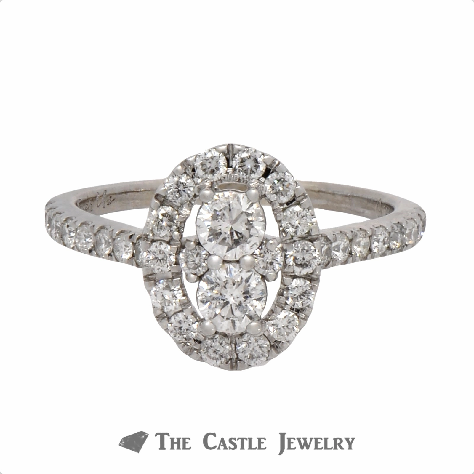 Double Diamond Halo Ever Us Engagement Ring with Diamond Accents in 14k White Gold Simple Accent