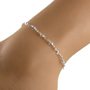 Clear Swarovski Crystal Sterling Silver Chain Ankle Bracelet