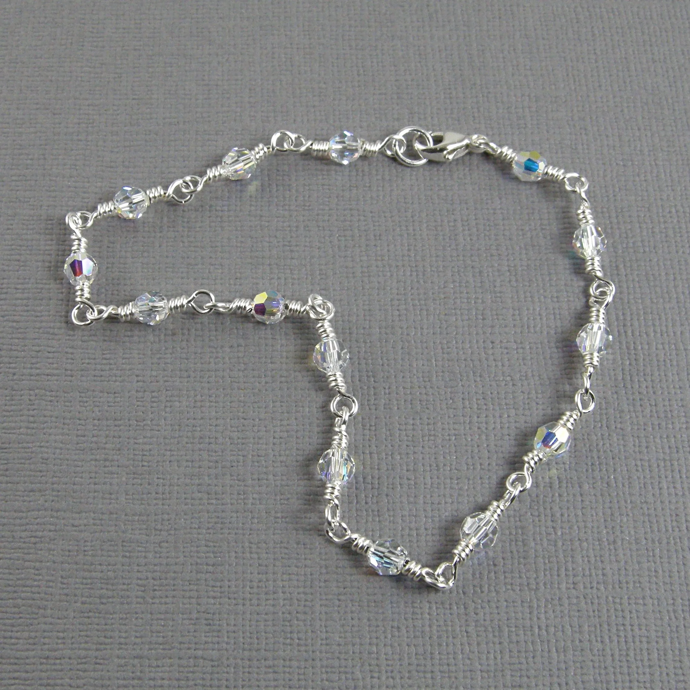 Clear Swarovski Crystal Sterling Silver Chain Ankle Bracelet