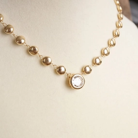 Glam Style Clear Crystal Bezel Pendant Dot Chain Neckline Necklace