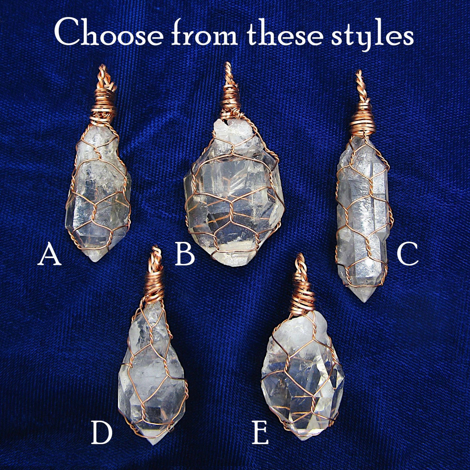 Regional Piece Clear Smoky Raw Quartz Crystal Pendant Necklace, Copper Wire-Wrapped, Handmade, with 20" Chain