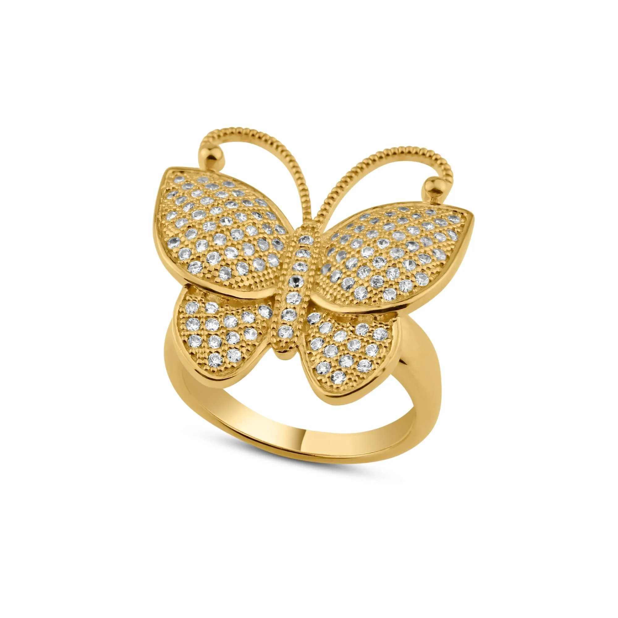 Clearance-Silver 925 Rose Gold Plated Clear Micro Pave CZ Butterfly Ring - BGR00609
