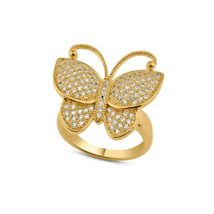 Clearance-Silver 925 Rose Gold Plated Clear Micro Pave CZ Butterfly Ring - BGR00609