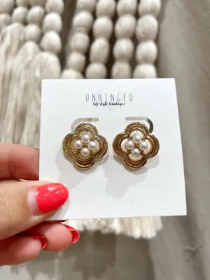 Clover & Pearl Cluster Earrings