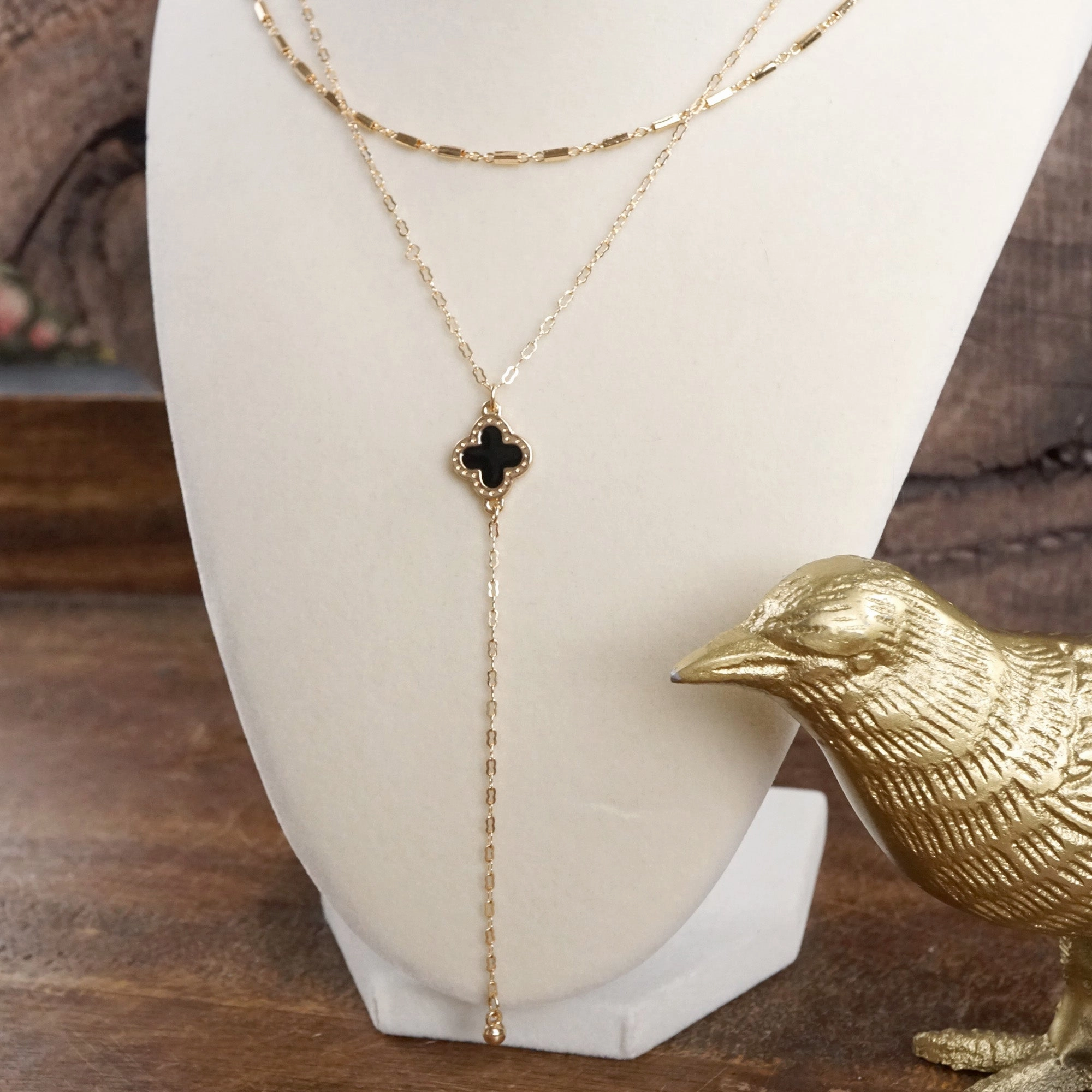 Youth Mood Beautiful Wear Clover Lariat Dainty Layered Necklace ?C Gold Tone & Color Options