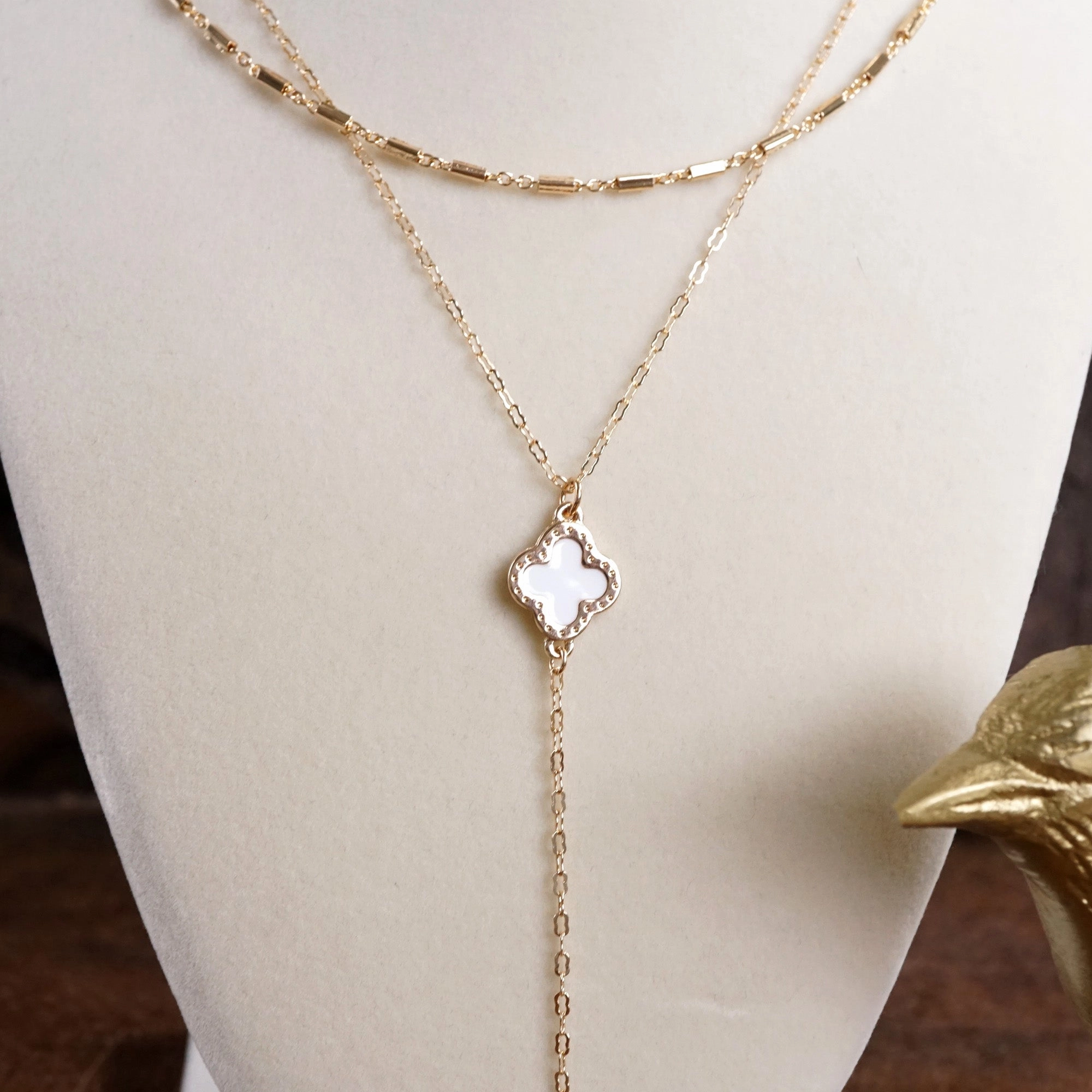 Clover Lariat Dainty Layered Necklace ?C Gold Tone & Color Options Chic Mood Custom Present