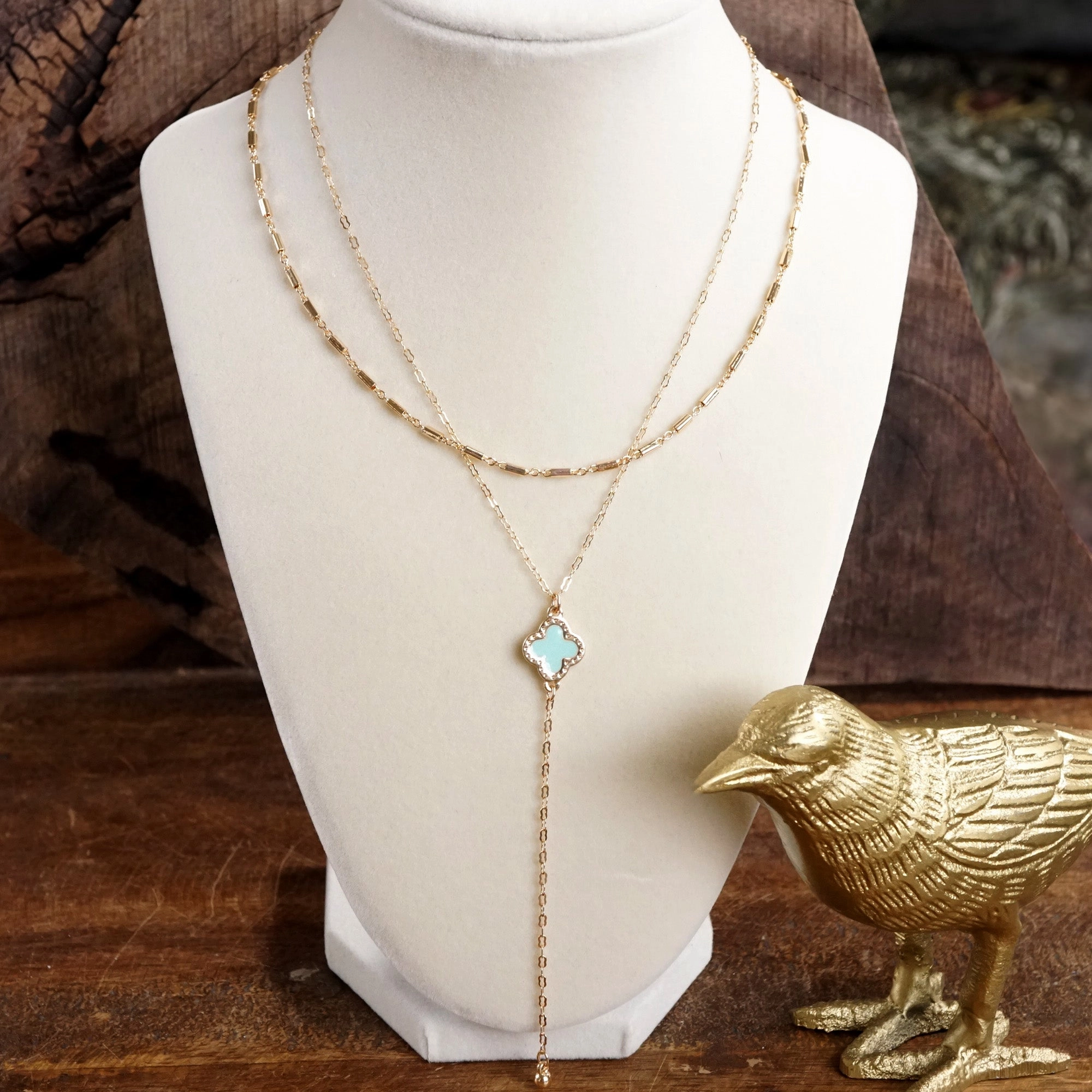 Clover Lariat Dainty Layered Necklace ?C Gold Tone & Color Options Simple Gift