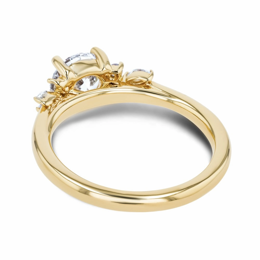 Clover Round Lab Grown Diamond Flower Petal Side Stone Engagement Ring Comfortable Ornament