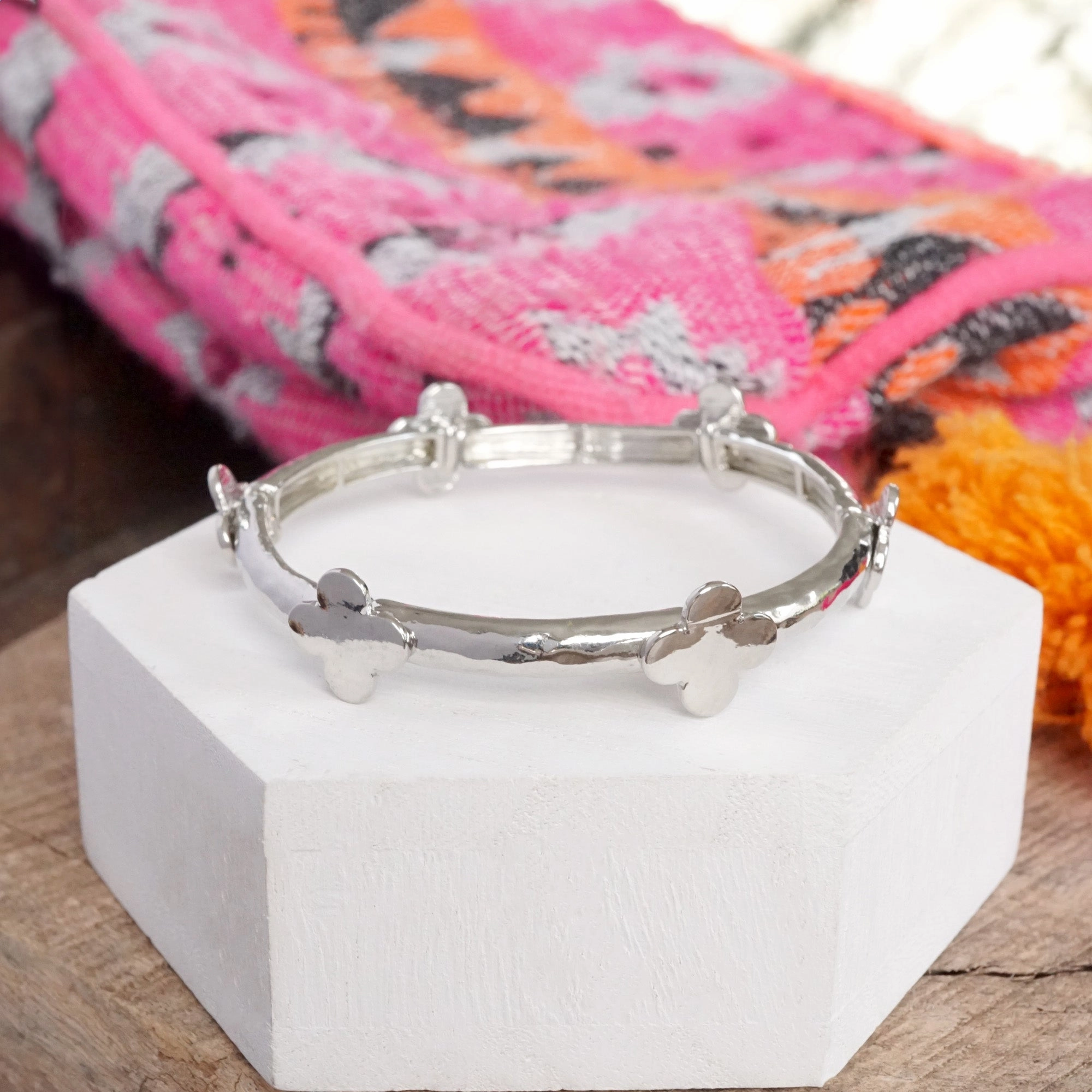 Seamless Perspective Clover stretchy bangle bracelet Clear crystals paved Clover Gold Silver