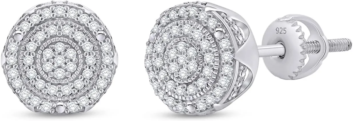 Cluster Halo Diamond Stud Earrings for Men 0.40 Cttw Natural or Lab Grown Diamond Ear Studs with Secure Screw Backs in 10K Solid Gold and 925 Sterling Silver Jewelry Gift for Him Aretes De Hombre