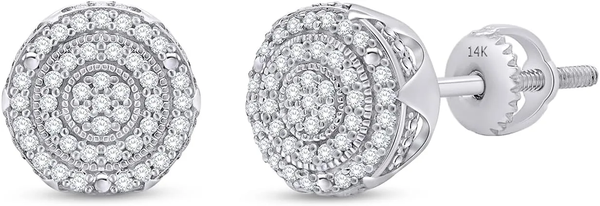 Cluster Halo Diamond Stud Earrings for Men 0.40 Cttw Natural or Lab Grown Diamond Ear Studs with Secure Screw Backs in 14K Solid Gold Jewelry Gift for Him Aretes De Hombre