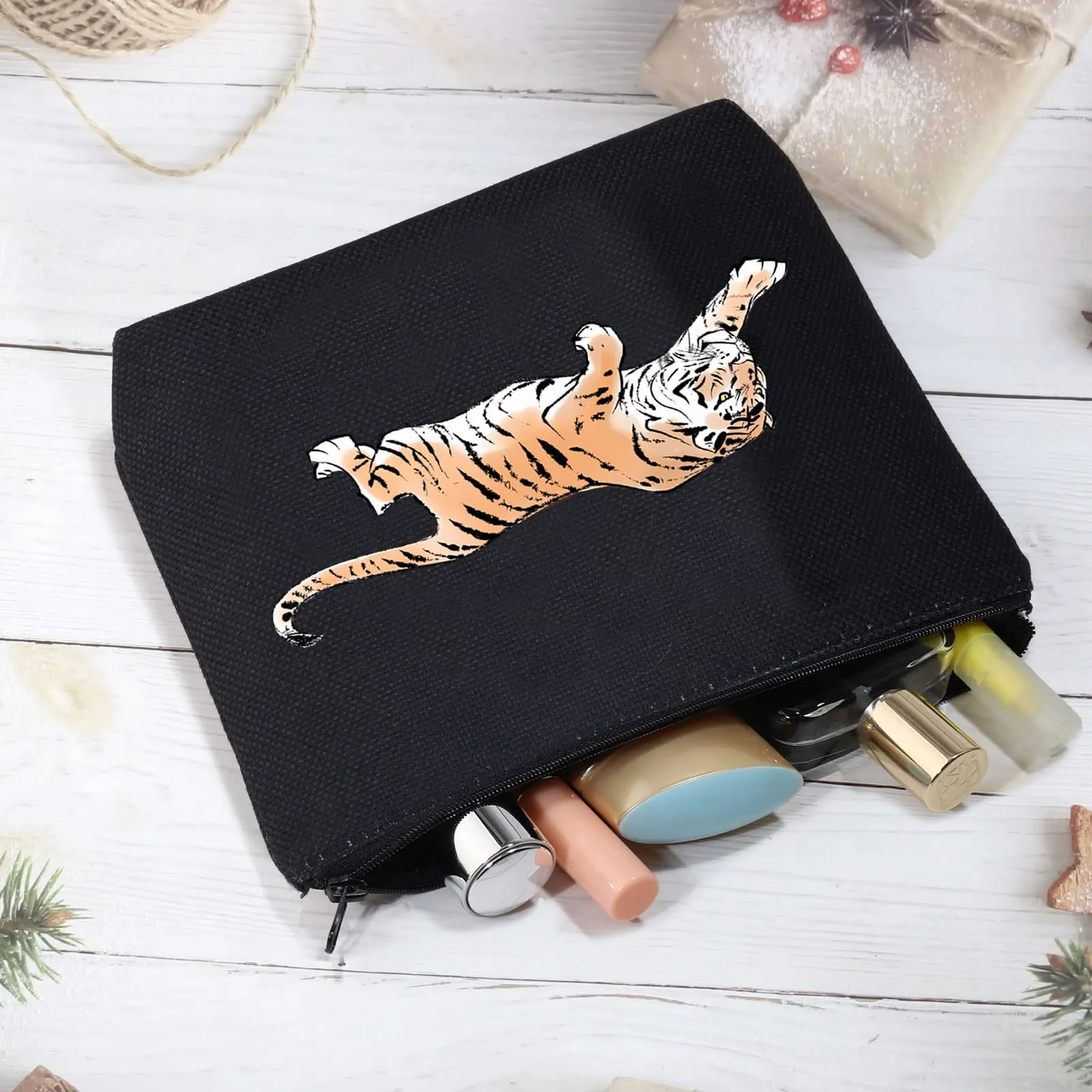 CMNIM Tiger Gifts Makeup Bag Tiger Lover Gifts Inspirational Tiger Animal Lover Gift Cosmetic Bag Zipper Travel Pouch Organizer (Tiger Gifts Makeup Bag)