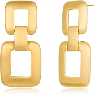 coadipress 14K Gold Geometric Drop Dangle Earrings for Women Dainty Vintage Twist Woven PostBrushed Link Square Dangle Earrings Trendy Jewelry Gift