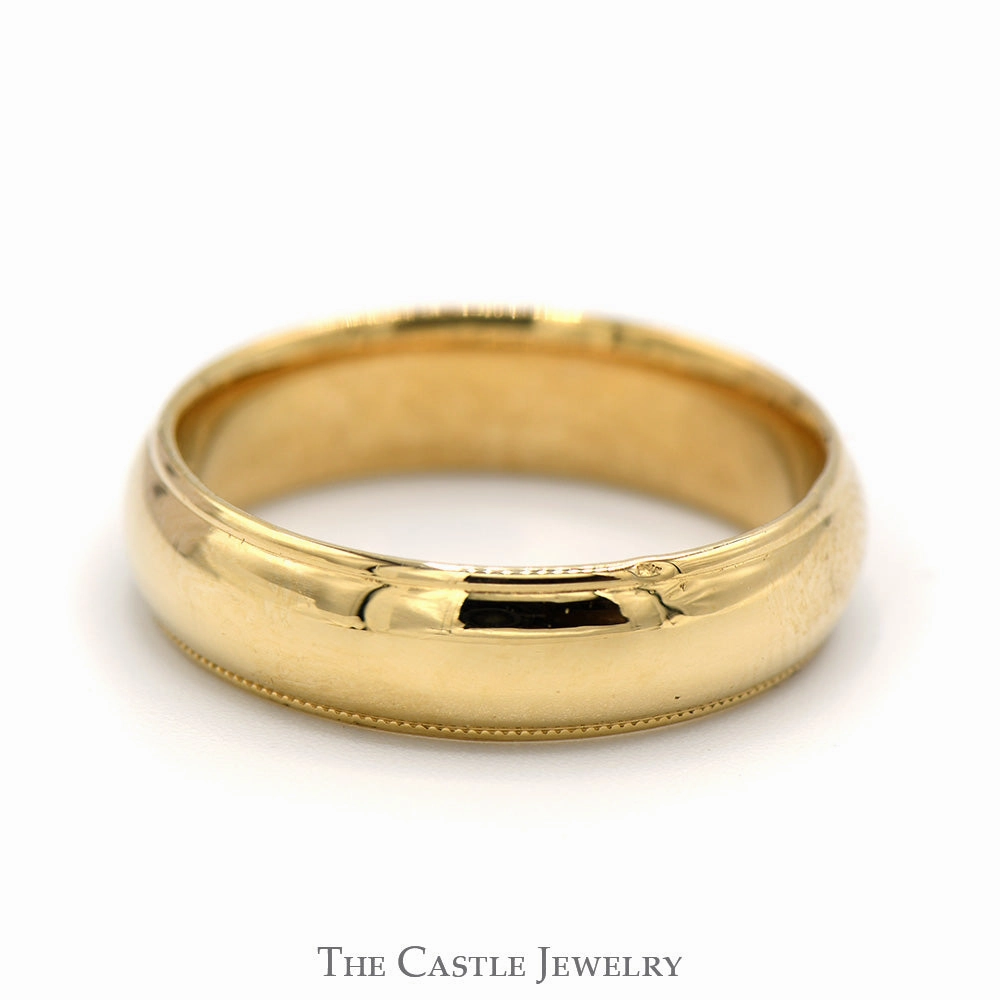 6mm Wide Comfort Fit Wedding Band with Milgrain Edges in 14k Yellow Gold - Size 10.25 Eternal Statement