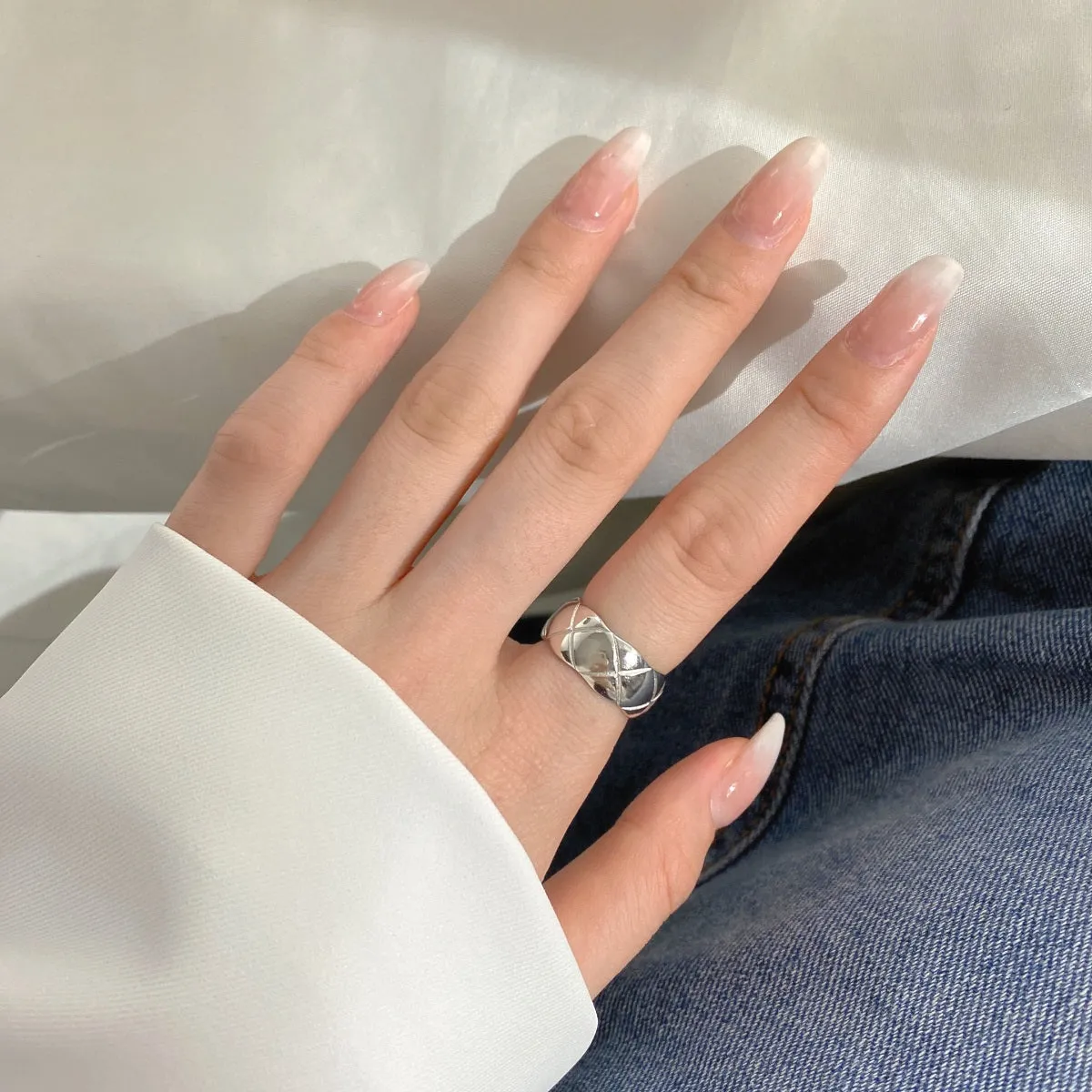 Coco Adjustable Wide Band Quilted Ring
