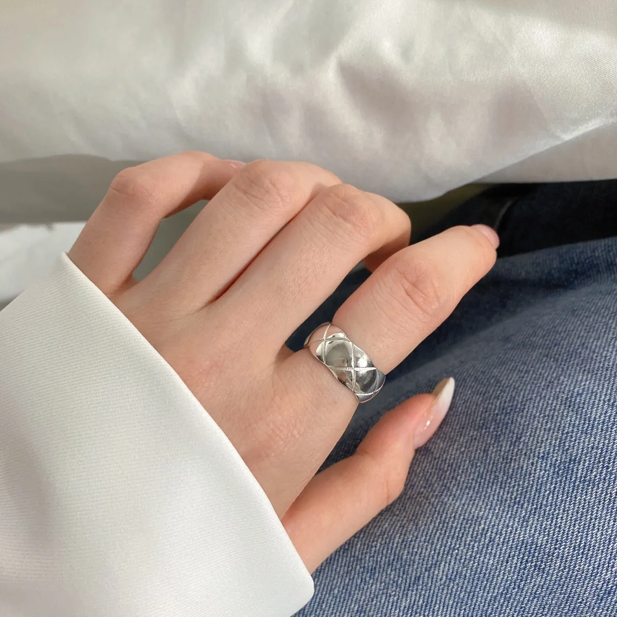 Coco Adjustable Wide Band Quilted Ring