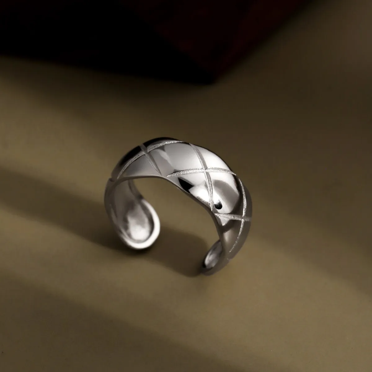 Coco Adjustable Wide Band Quilted Ring