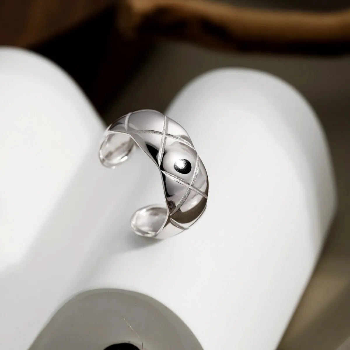 Coco Adjustable Wide Band Quilted Ring
