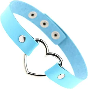 Collar Heart PU Leather Choker for Women Goth Punk Choker Adjustable Soft Collar (Blue, One Size)