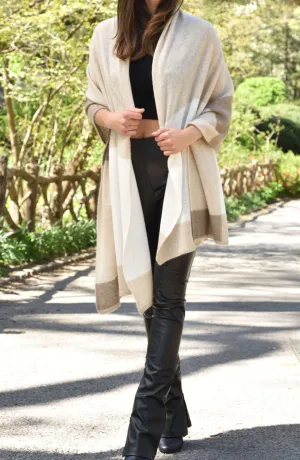 Colorblock Cashmere Blend Scarf - Beige - One Size (26x80 inches)