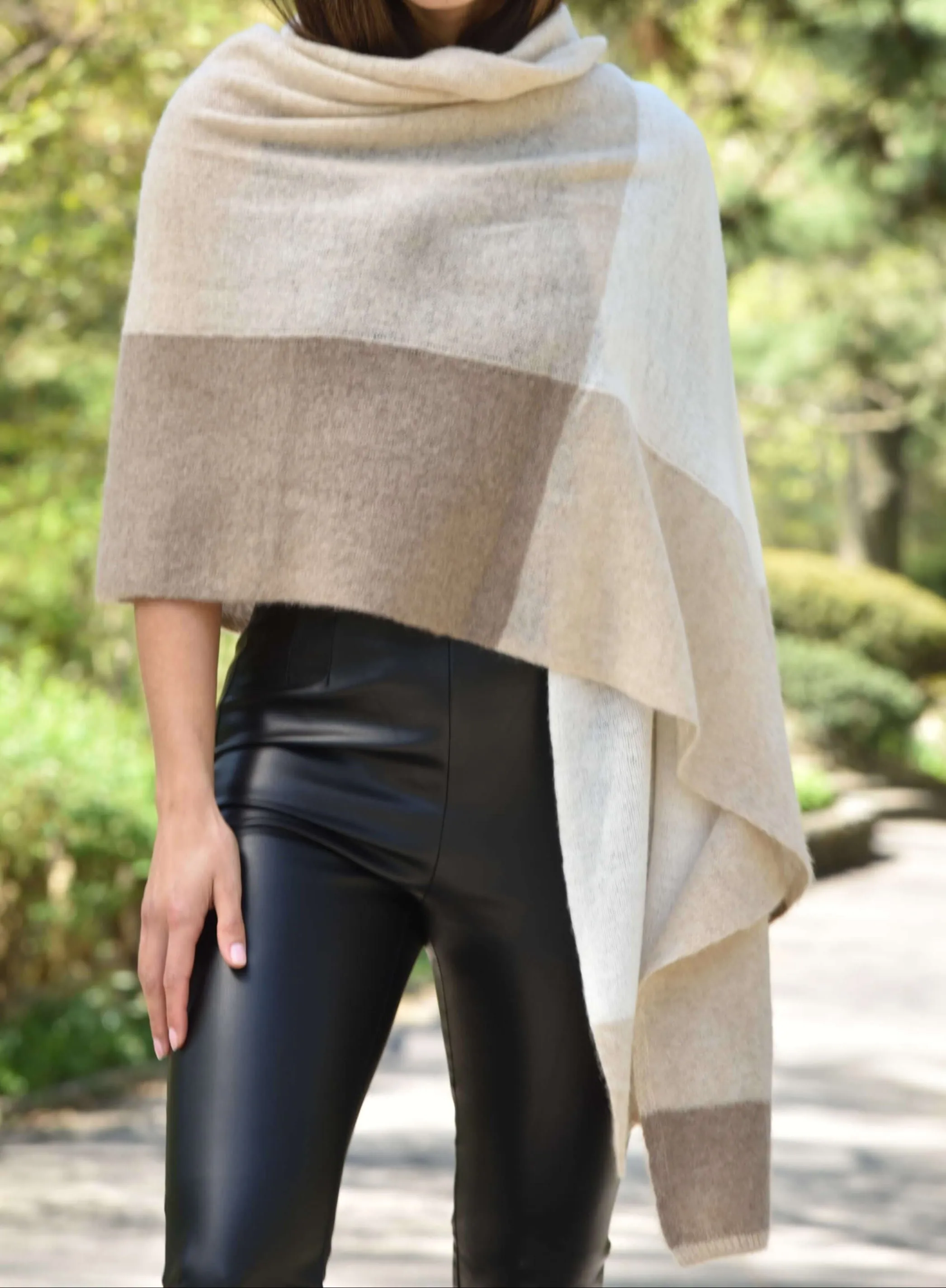Colorblock Cashmere Blend Scarf - Beige - One Size (26x80 inches)
