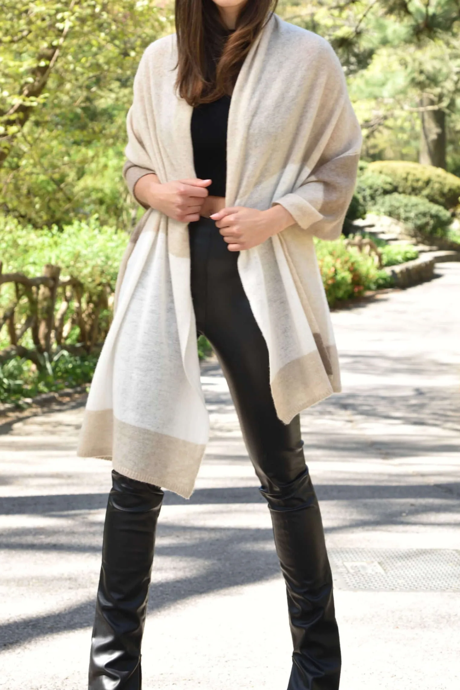 Colorblock Cashmere Blend Scarf - Beige - One Size (26x80 inches)