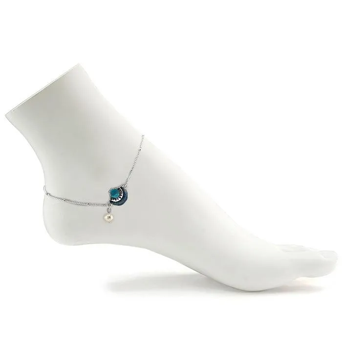 Colored Metal Shell Pearl Charm Anklet