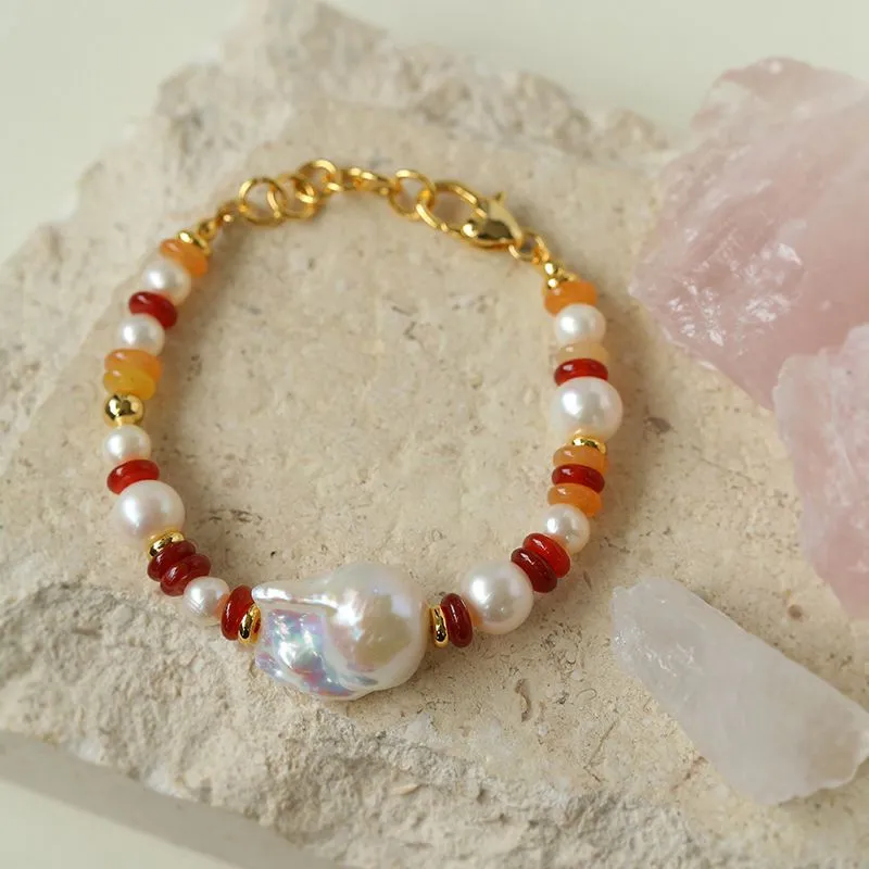 Colorful Beads & Baroque Pearls Twisted Chain Bracelet