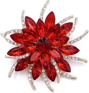 COLORFUL BLING Rhinestone Leaf Brooch Pin - Red, Blue Vintage Jewelry Accessory Gifts Decoration