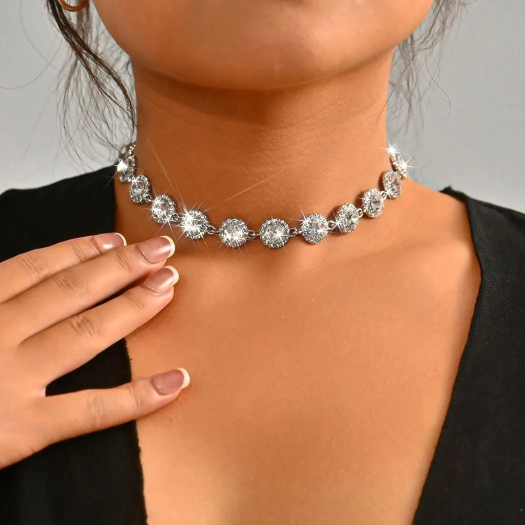 Colorful Crystal Choker Necklace Sparkly Rhinestone Chokers Necklaces Gold Chain Party Prom Neck Jewelry for Women