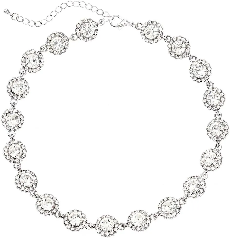 Colorful Crystal Choker Necklace Sparkly Rhinestone Chokers Necklaces Gold Chain Party Prom Neck Jewelry for Women