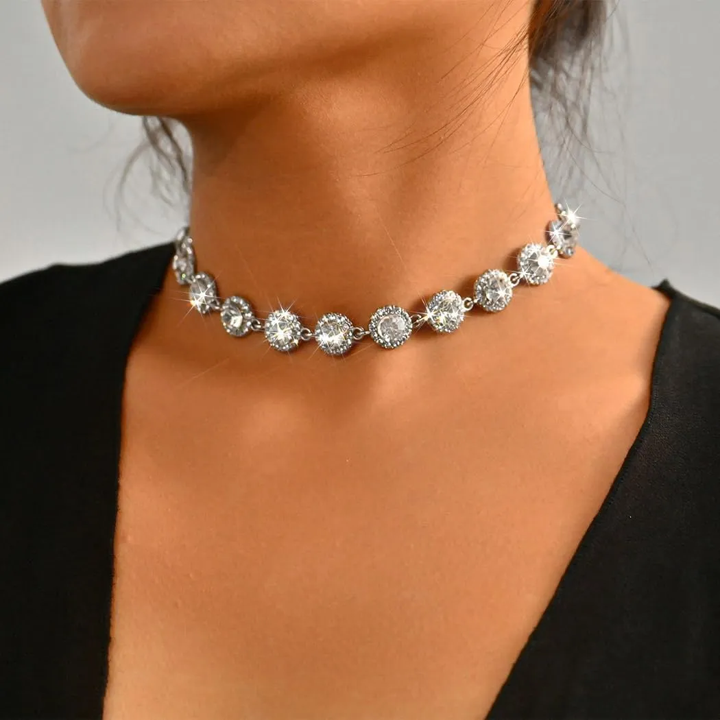 Colorful Crystal Choker Necklace Sparkly Rhinestone Chokers Necklaces Gold Chain Party Prom Neck Jewelry for Women