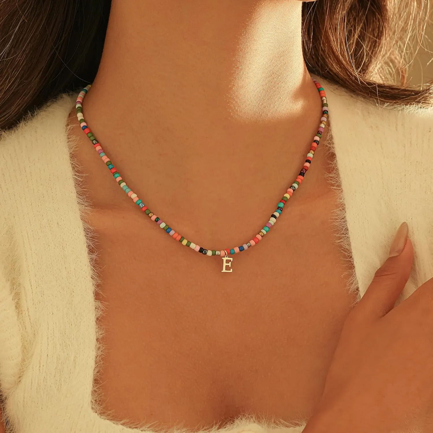 Colorful Initial Necklaces for Women, 14k Gold Plated Summer Initial Necklace Cute Beach Letter Necklace Personalized Gold Necklaces for Women Trendy Preppy Gold Jewelry for Womens