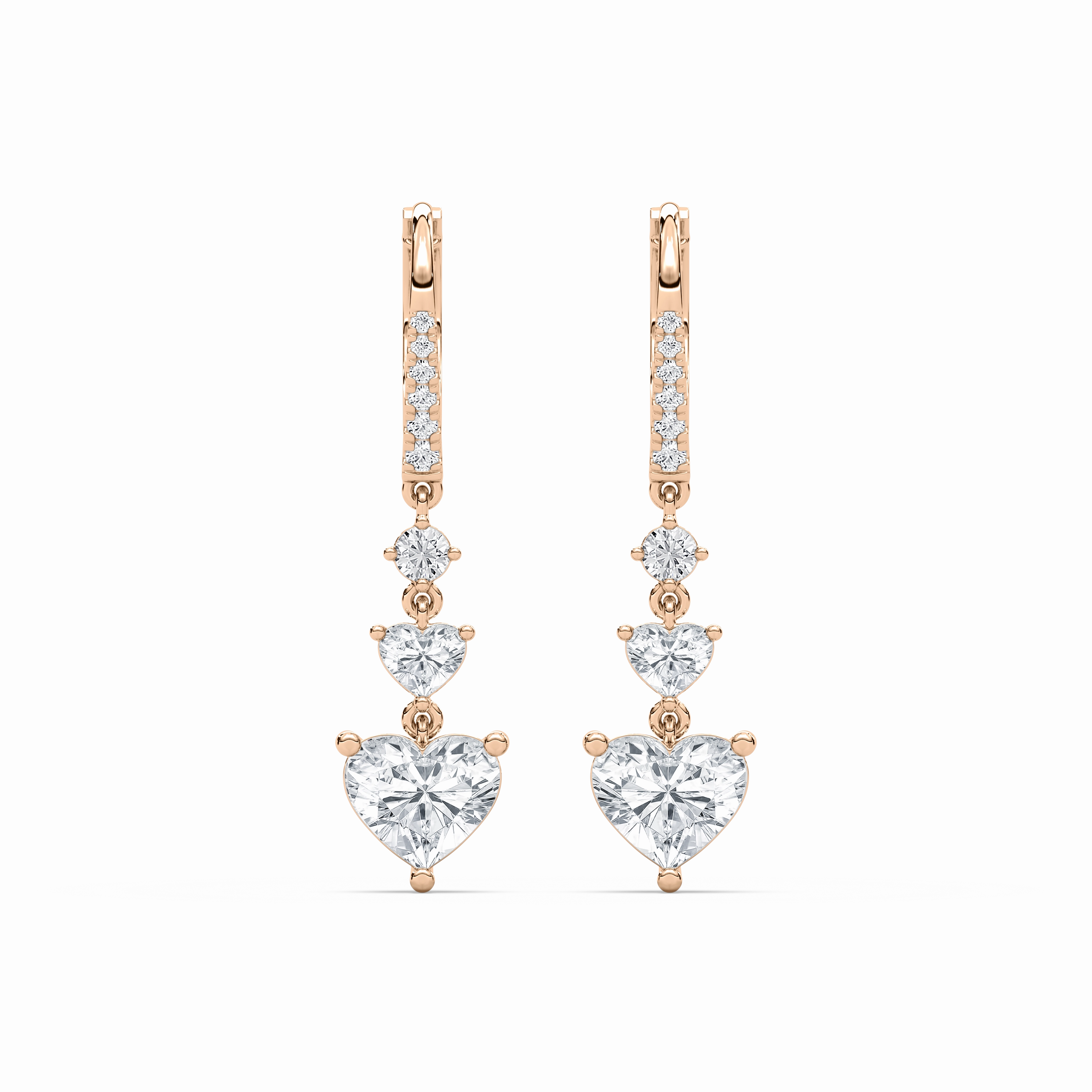 2 ctw Duo Heart & Round Lab Grown Diamond Dangle Earrings Linear Embellishment Everyday Trinket