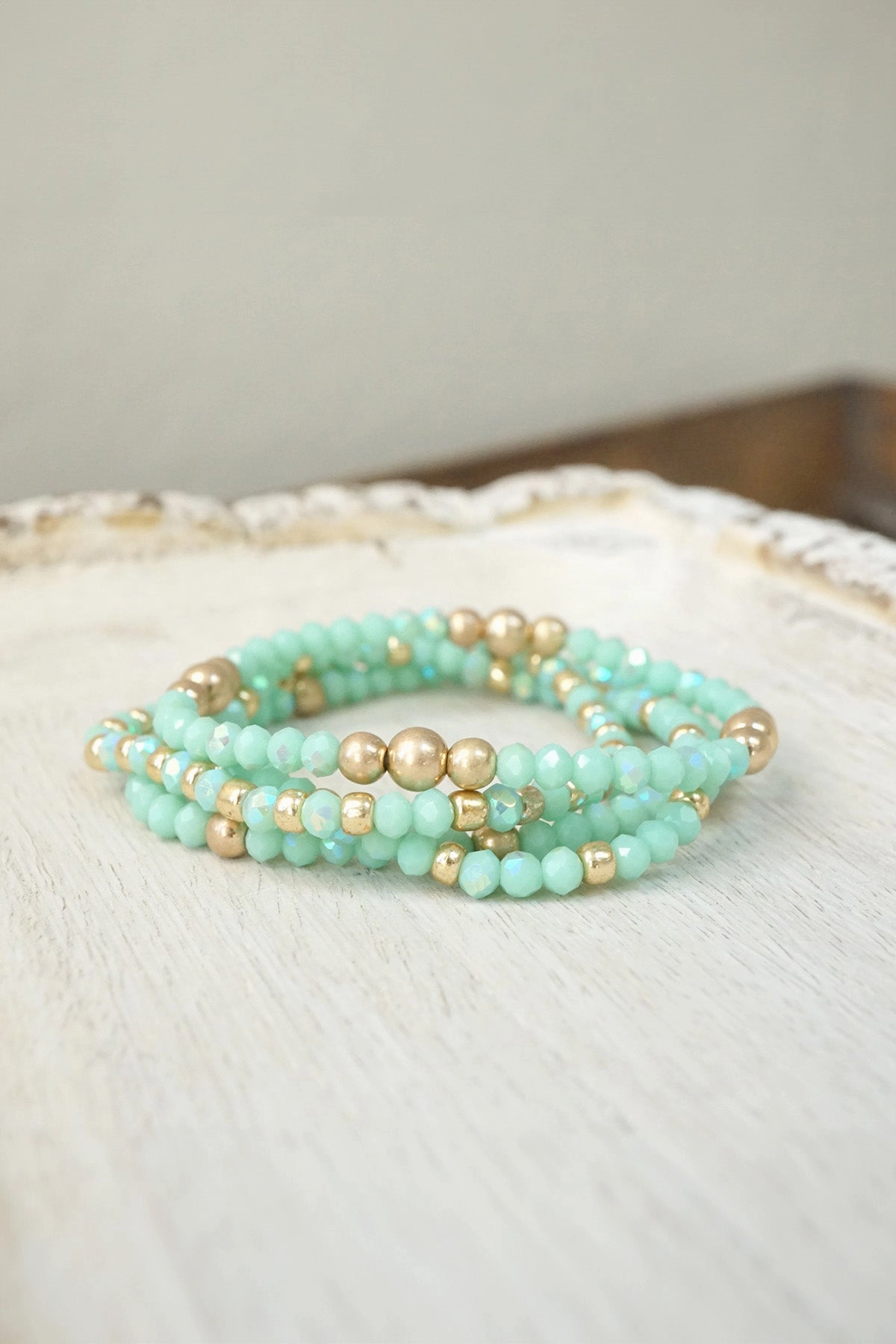 Colorful and Gold tone beads bracelet stack of 3 bracelets Enduring Mixes Even Keel