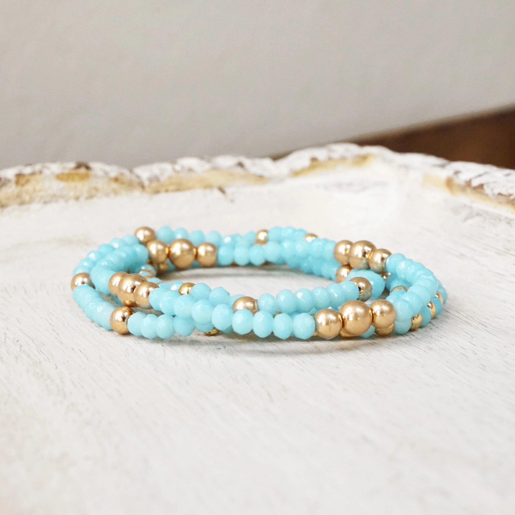 All-Nation Charm Colorful and Gold tone beads bracelet stack of 3 bracelets