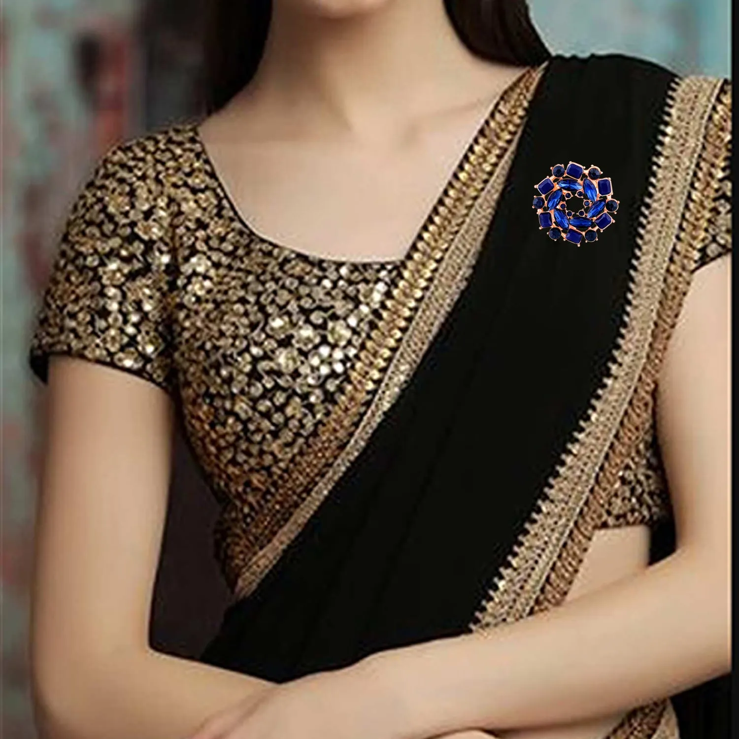 Combo of 2 Colorful Crystals Saree Pin Brooch