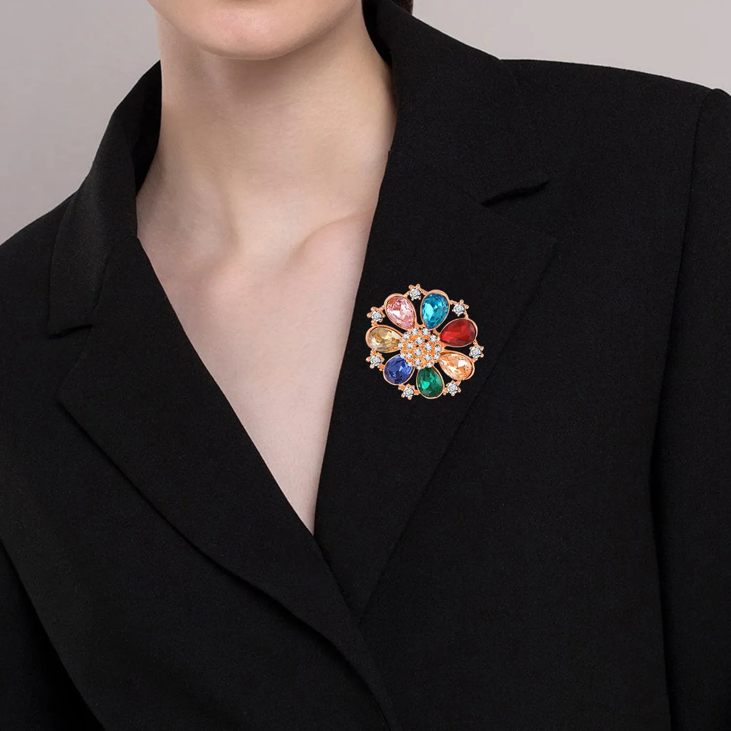 Combo of 2 Colorful Crystals Saree Pin Brooch