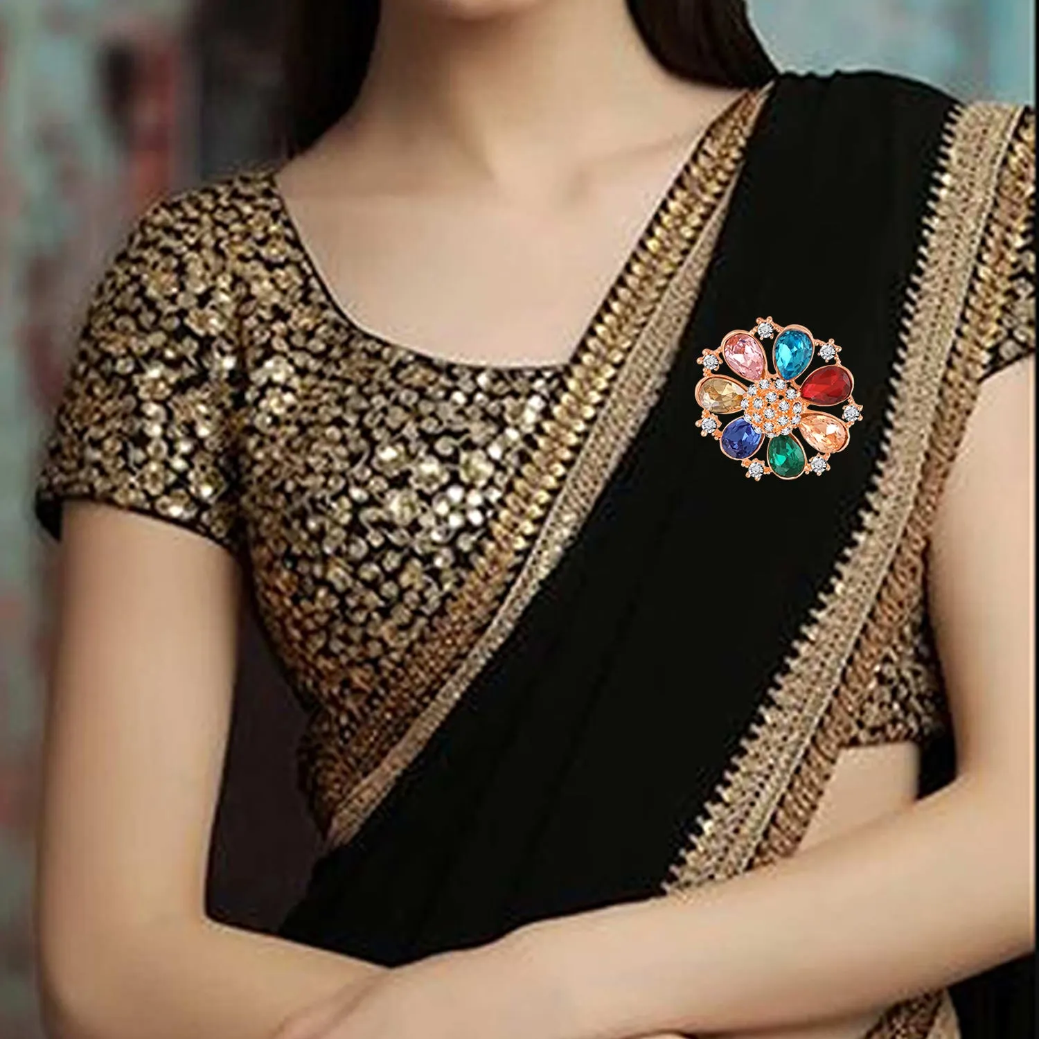 Combo of 2 Colorful Crystals Saree Pin Brooch