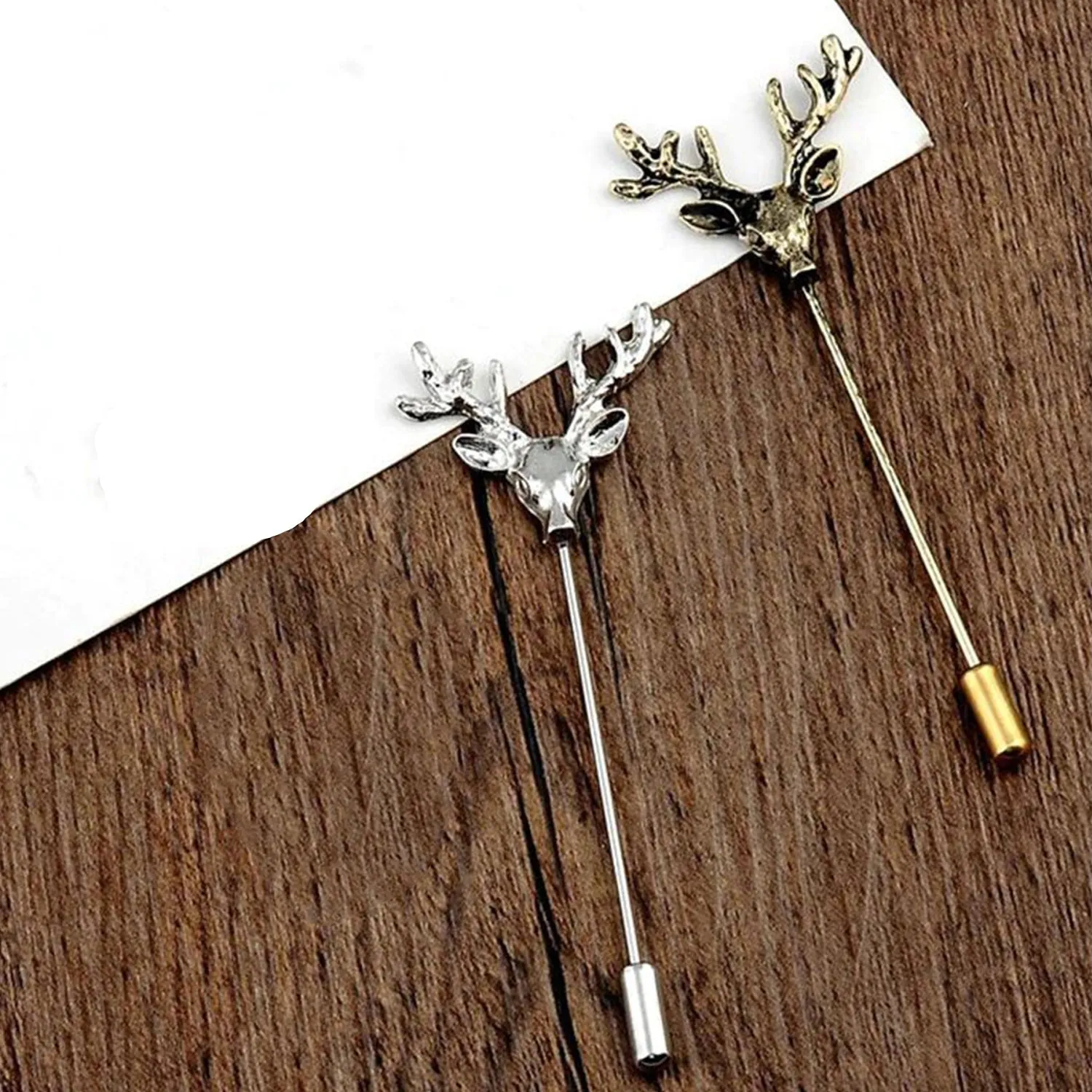 Combo of Golden and Silver Deer Face Shaped Lapel Pin Brooch