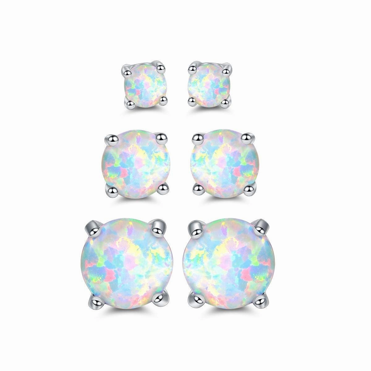 Daytime Piece Night Jewelry 18K White Gold Plated Fire Opal Stud Earrings - 3pc Set