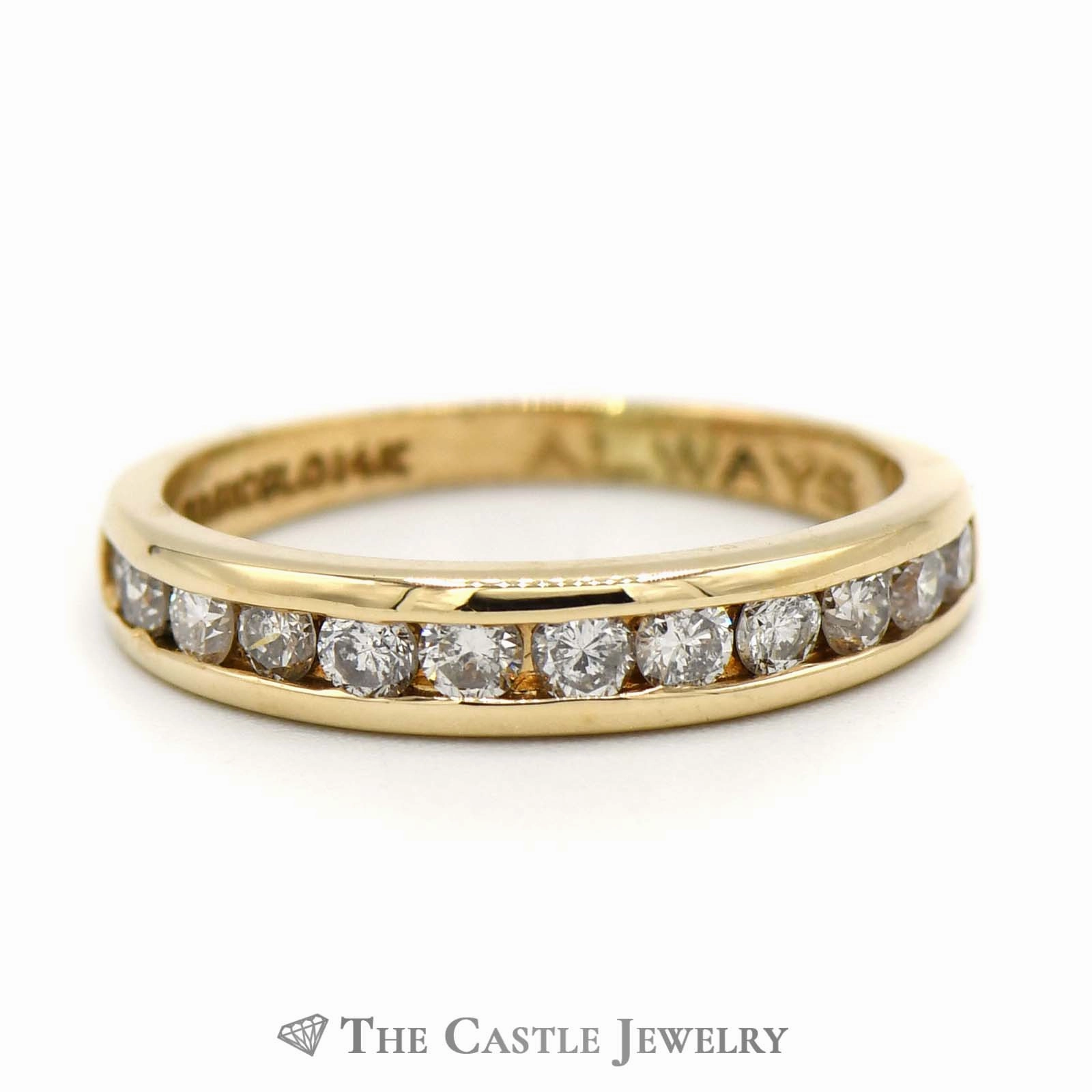 Polished Look Vintage Style 1/2cttw Channel Set Diamond Wedding Band in 14K Yellow Gold