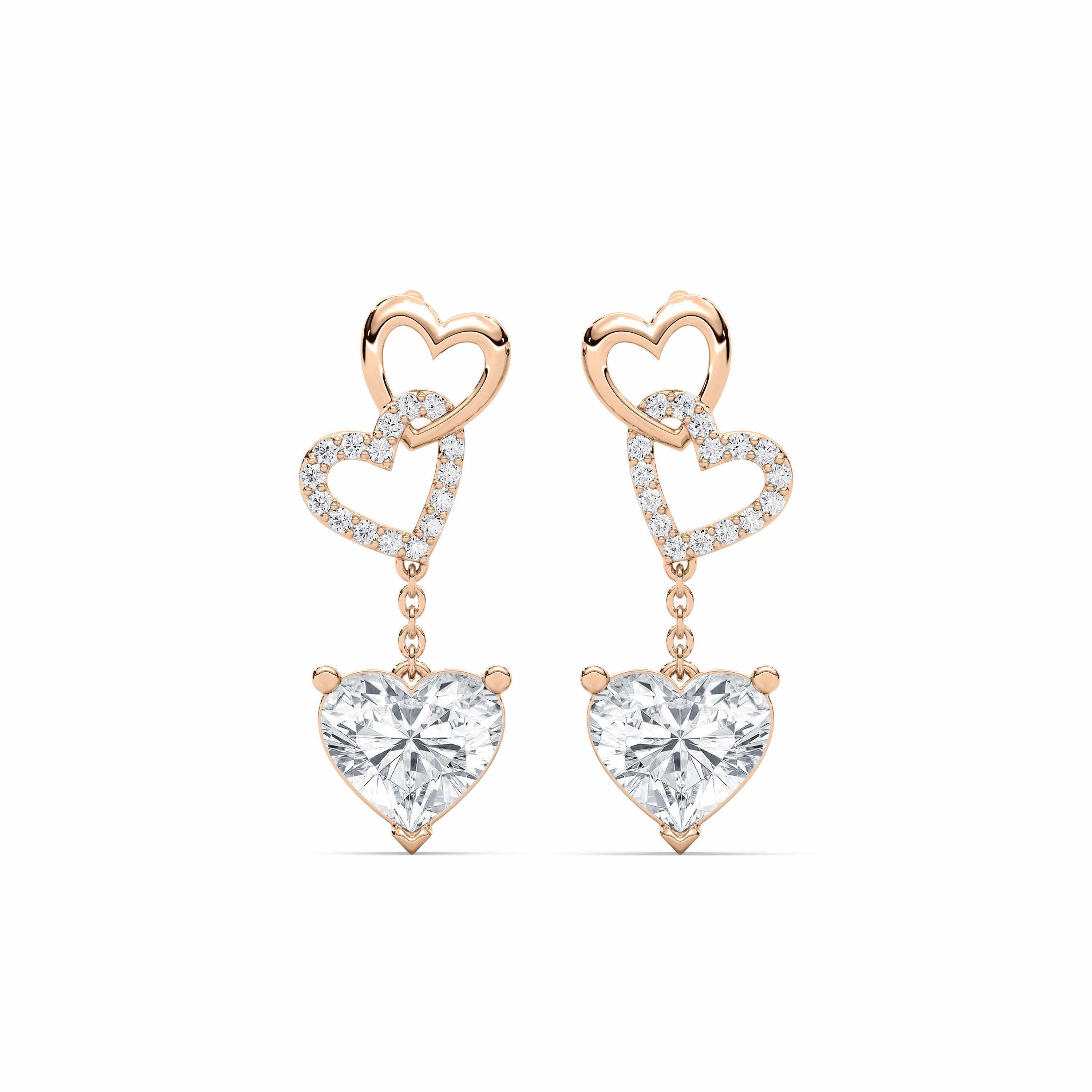 2 ctw Heart and Round Lab Grown Diamond Chain Dangle  Earrings Classic Must-Have