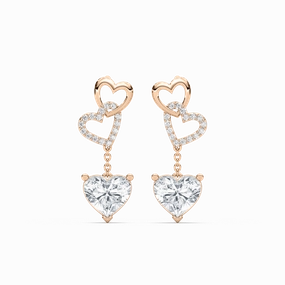 2 ctw Heart and Round Lab Grown Diamond Chain Dangle  Earrings Unique Style