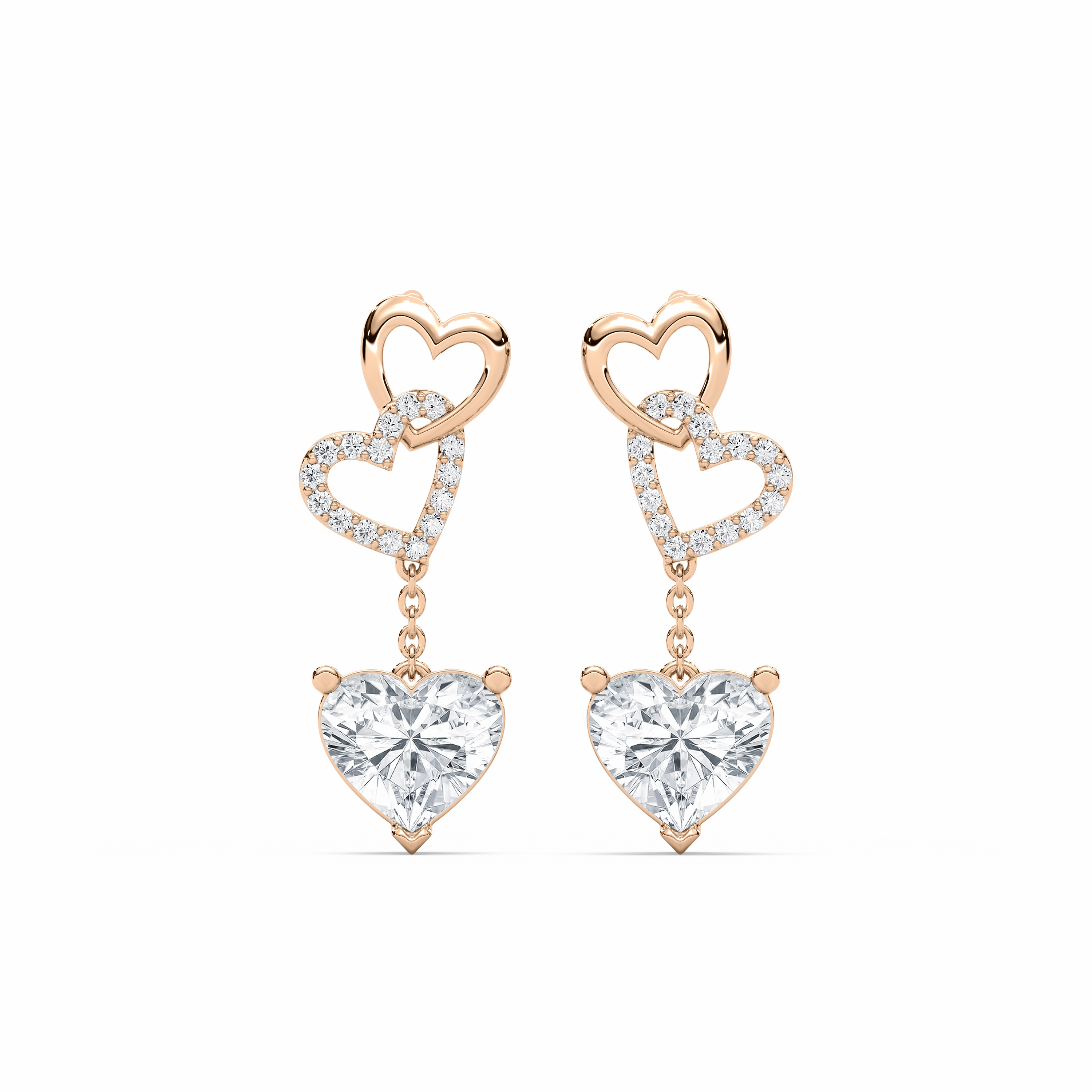 Beautiful Accent Festive Trinket 2 ctw Heart and Round Lab Grown Diamond Chain Dangle  Earrings